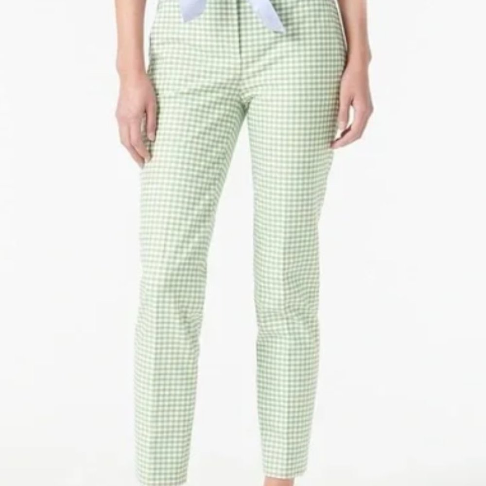 J. Crew Cameron Gingham Check Green Pants Sz10